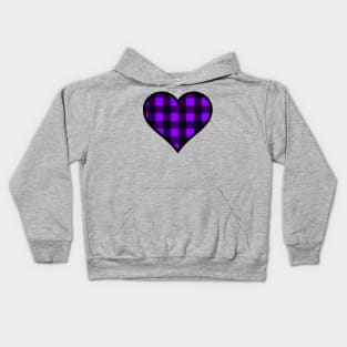 Purple and Black Buffalo Plaid Heart Kids Hoodie